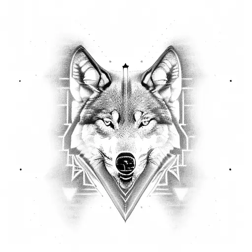 A minimalist black and grey tattoo of a wolf and raven forming a protective sigil, with tribal accents tattoo design idea