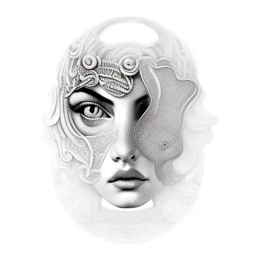 muse melpomene as a greek statue whole body tattoo design idea