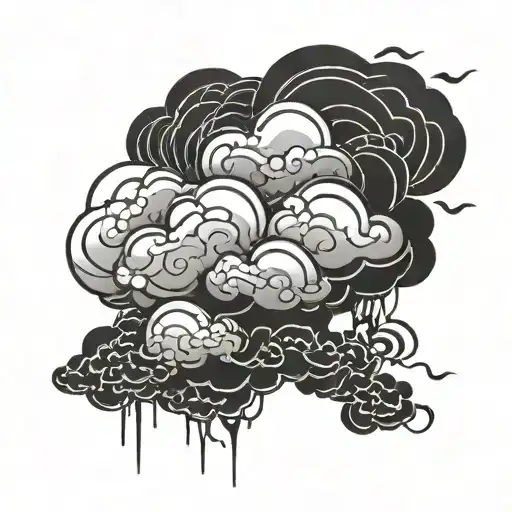 Chinese style cloud with lightning that has two tendrils striking. All black. Simple.  tattoo design idea