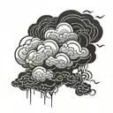 Chinese style cloud with lightning that has two tendrils striking. All black. Simple.  tattoo design idea