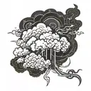 Chinese style cloud with lightning that has two tendrils striking. All black. Simple.  tattoo design idea