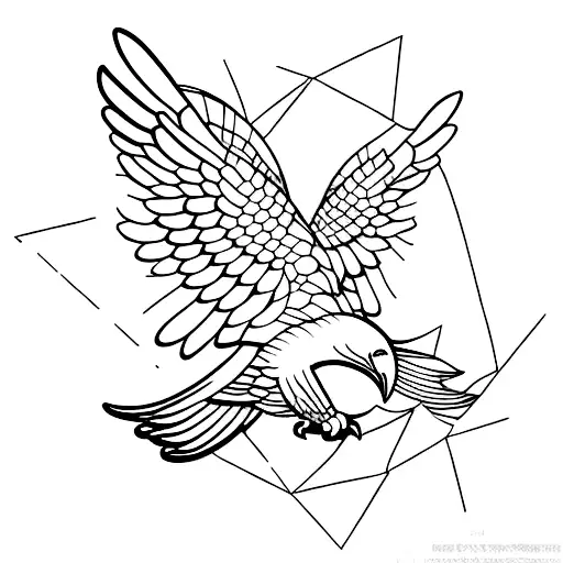 A minimalist tattoo of an eagle soaring over a beach with a golden ratio sun tattoo design idea