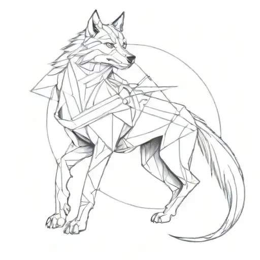 a warrior with a minimalist style wolf that represents not being afraid of anything tattoo design idea