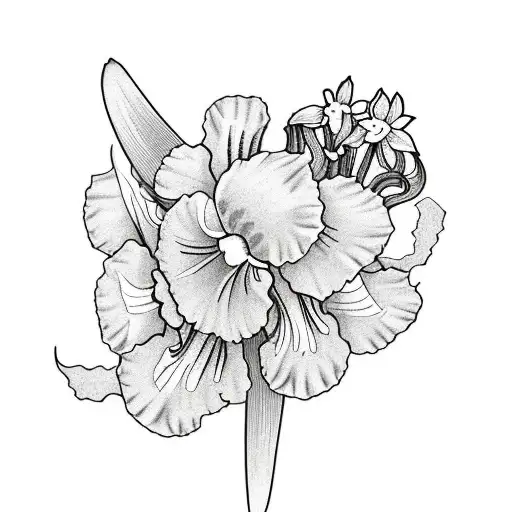 daffodil, poppy and iris flower vines tattoo design idea