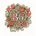 initials BEOM with hearts   tattoo design idea