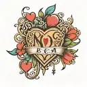 initials BEOM with hearts   tattoo design idea