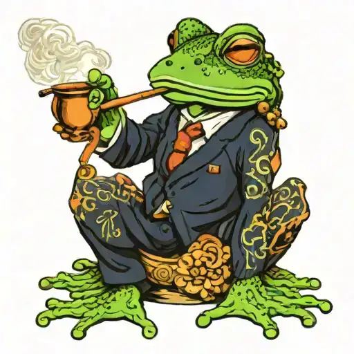 frog smoking pipe tattoo design idea