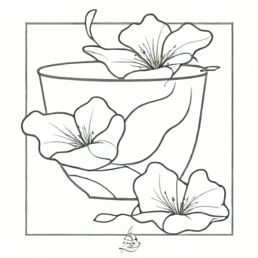 bowl of petunias falling tattoo design idea