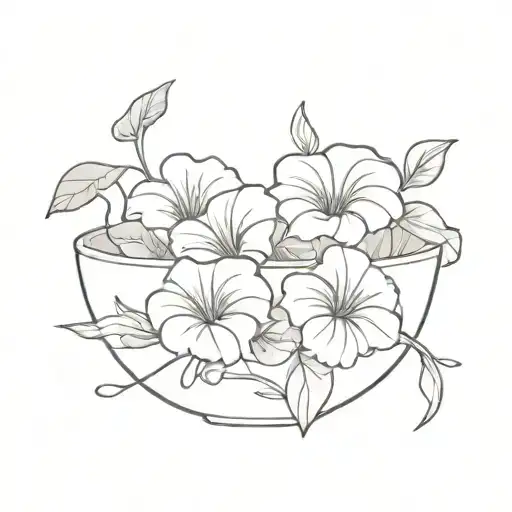 bowl of petunias falling tattoo design idea