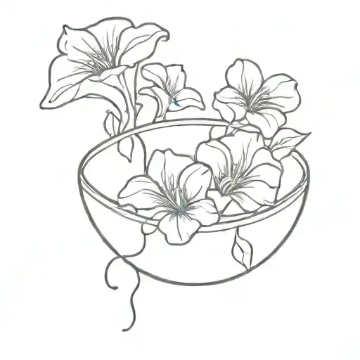 bowl of petunias falling tattoo design idea