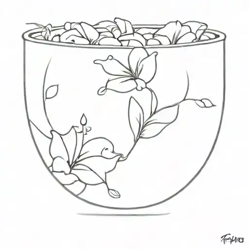 bowl of petunias falling tattoo design idea
