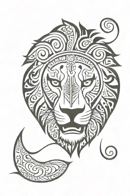half lion face made tattoo design idea