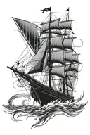 Stern view sailing boat (J CLASS) sailing into a storm with lightning strike in the background. the theme is FEAR NOT tattoo design idea