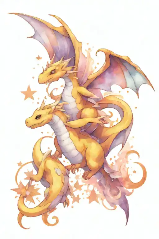 dragonite and Angel star tattoo design idea