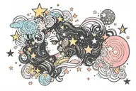 laura annunaki style kawaii glitter, sparkles, stars, clouds, confetti, bubbles tattoo design idea