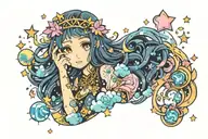 laura annunaki style kawaii glitter, sparkles, stars, clouds, confetti, bubbles tattoo design idea