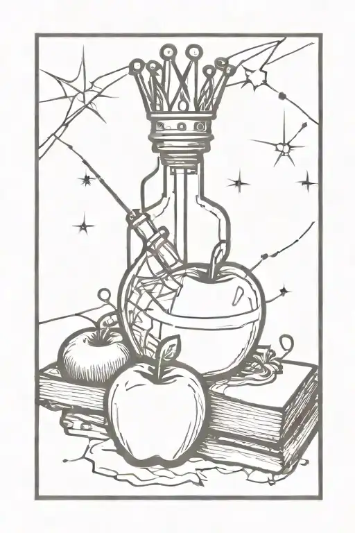 an apple and a crown and Christmas lights and a sonic screwdriver and a cracked mirror and a book tattoo design idea