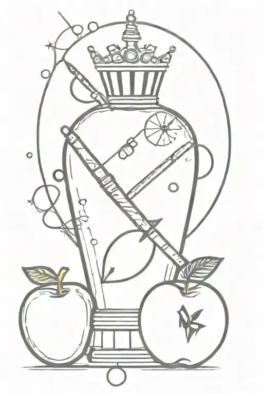 an apple and a crown and Christmas lights and a sonic screwdriver and a cracked mirror  tattoo design idea