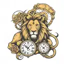 lion and clocks   tattoo design idea