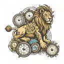 lion and clocks   tattoo design idea