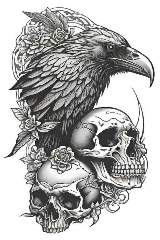 raven skull  tombstone tattoo design idea