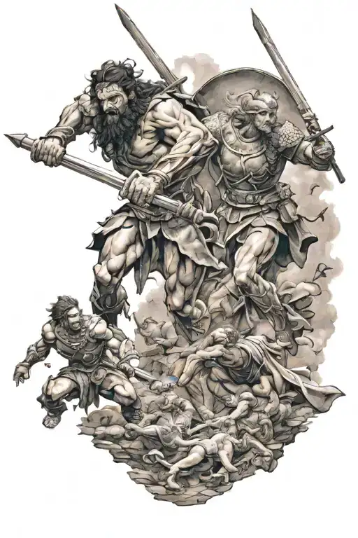 David and Goliath's battle tattoo design idea