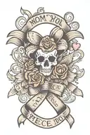 memorial, mom, love you to pieces, heads up penny, hearts, cancer ribbon tattoo design idea