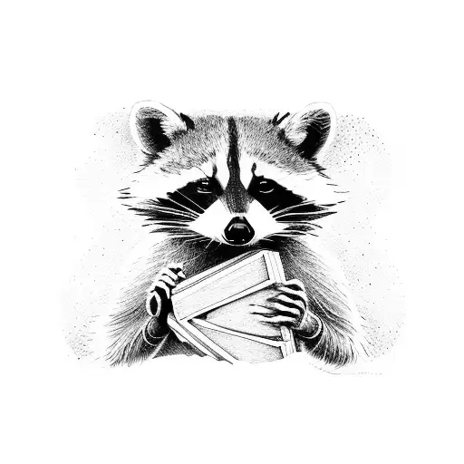 A raccoon holds a coffin in his hands tattoo design idea
