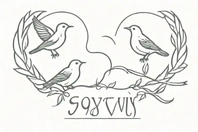 in times new roman "soy por que tu fuiste" written, and " IV●VII●MMVII" written under it with 2 birds flying on both sid tattoo design idea
