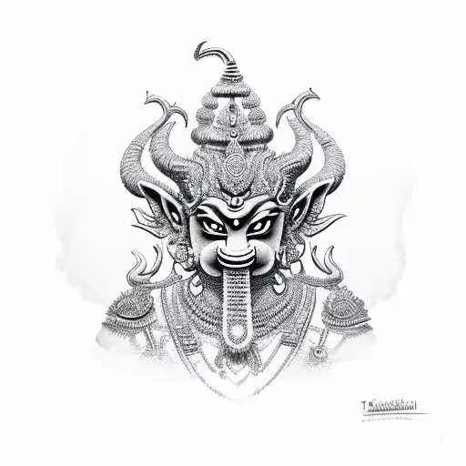 angry kalbhairav with trident tattoo design idea