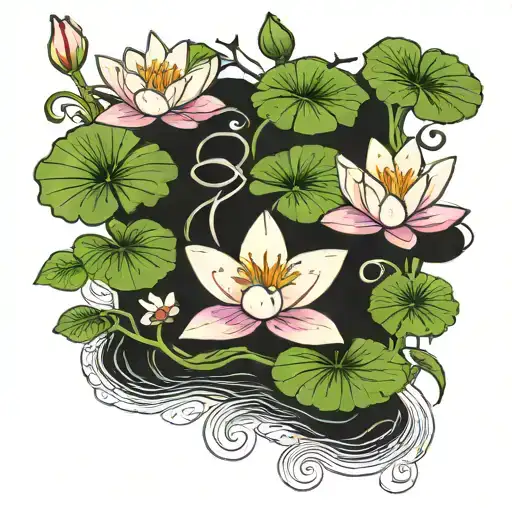 lily pads and flowers and vines tattoo design idea