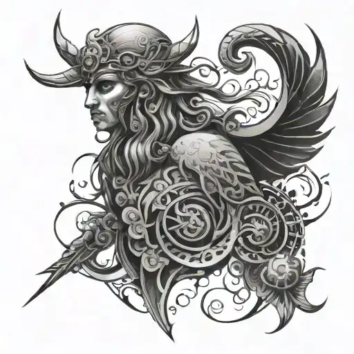 Turkish mythology motifs tattoo design idea