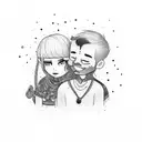 dad with son and daughter  tattoo design idea