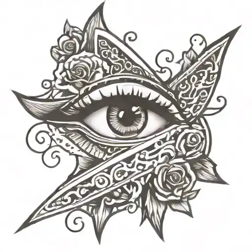 eye and stiletto knife tattoo design idea