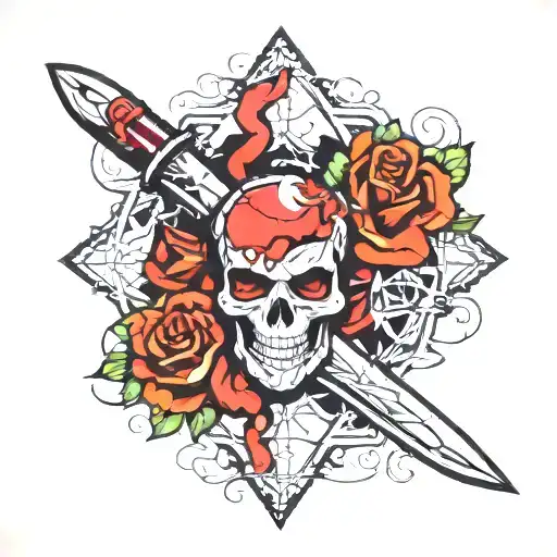 stiletto knife and web tattoo design idea