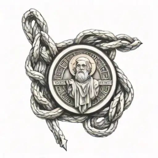 saint benedict medal intertwined with a heart tattoo design idea