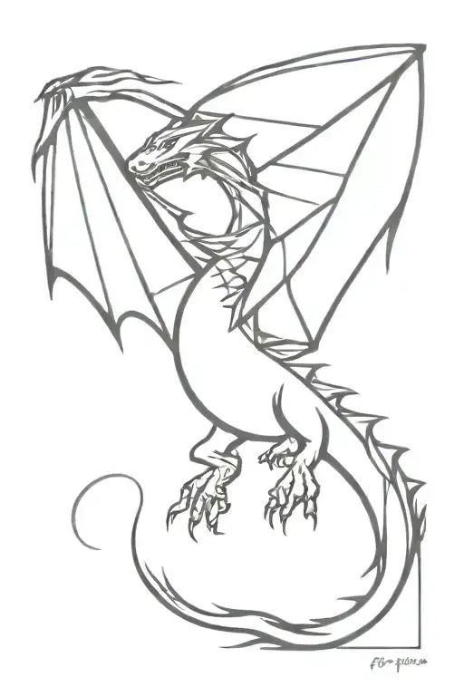 dragon flying with wings folded tattoo design idea