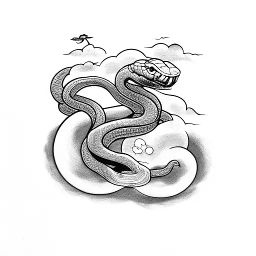 Snake with clouds and a moon tattoo design idea
