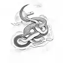 Snake with clouds and a moon tattoo design idea