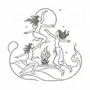 witches dancing around a fire under the moon tattoo design idea