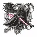 grim reaper with sythe and wings  tattoo design idea