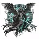 grim reaper with sythe and wings  tattoo design idea