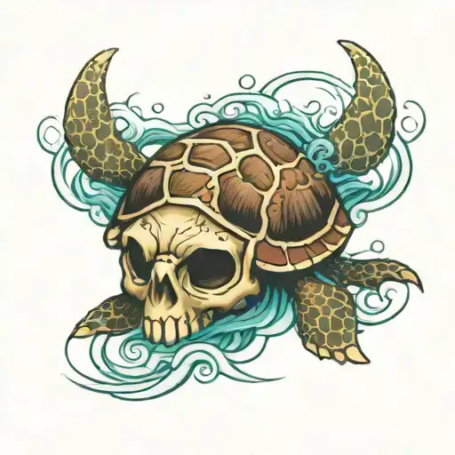 turtle swimming through skull  tattoo design idea