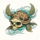 turtle swimming through skull  tattoo design idea