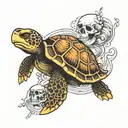 turtle swimming through skull  tattoo design idea