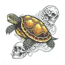 turtle swimming through skull  tattoo design idea