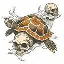 turtle swimming through skull  tattoo design idea