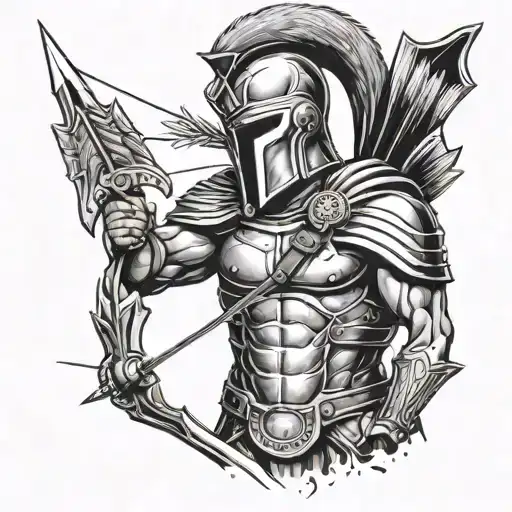 spartan soldier shot with arrow tattoo design idea