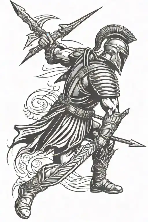 spartan soldier shot with arrow tattoo design idea