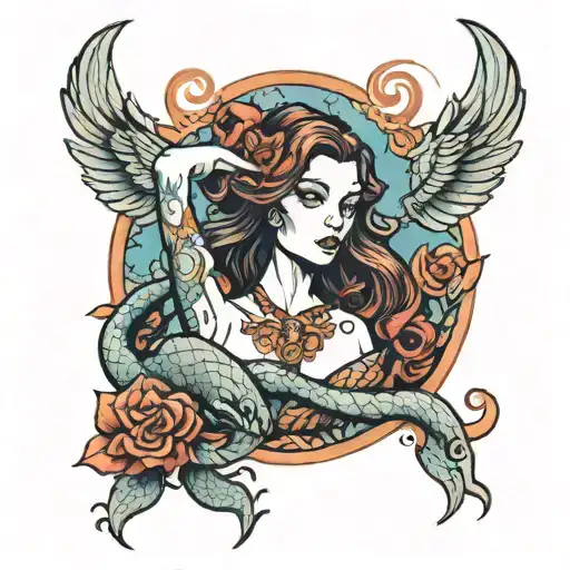 siren with arms tied tattoo design idea